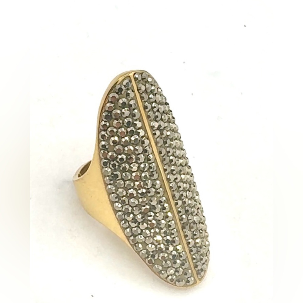 Henri Bendel Tribal Dark Grey Rocks and Gold Ring Size 5.75